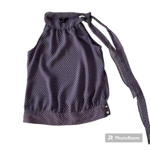 Banana Republic Pale Purple Gray Polka Dot Tie Neck Sleeveless Top PXS